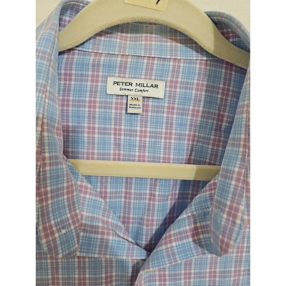 Peter Millar Summer Comfort Men's Size XXL Long Sleeve Button Up Blue Pink Plaid